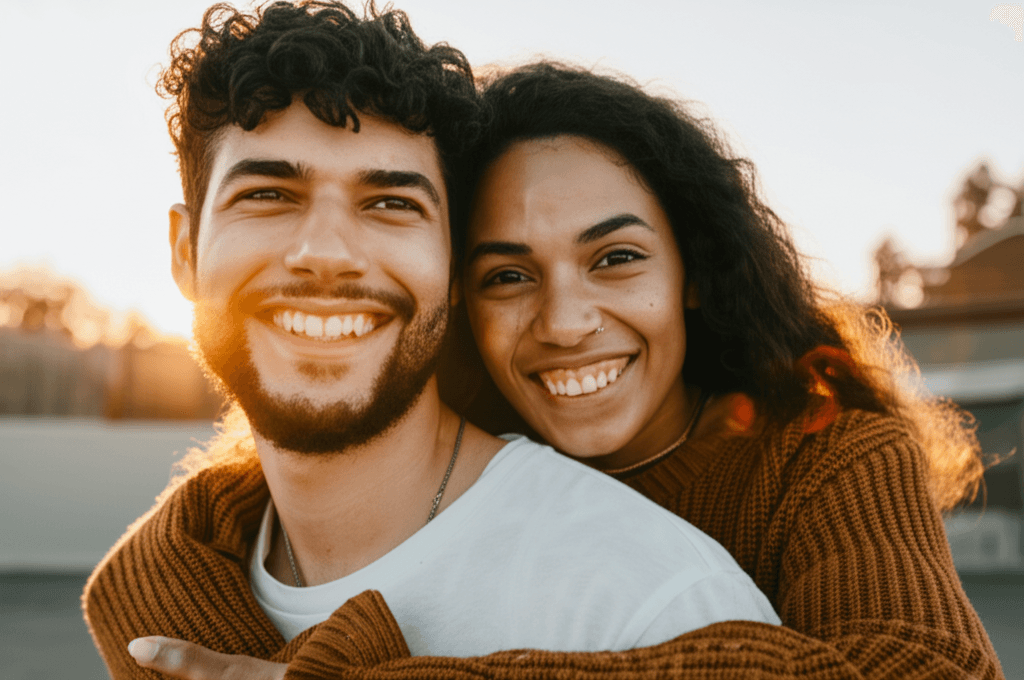 Pareja feliz sacándose una foto