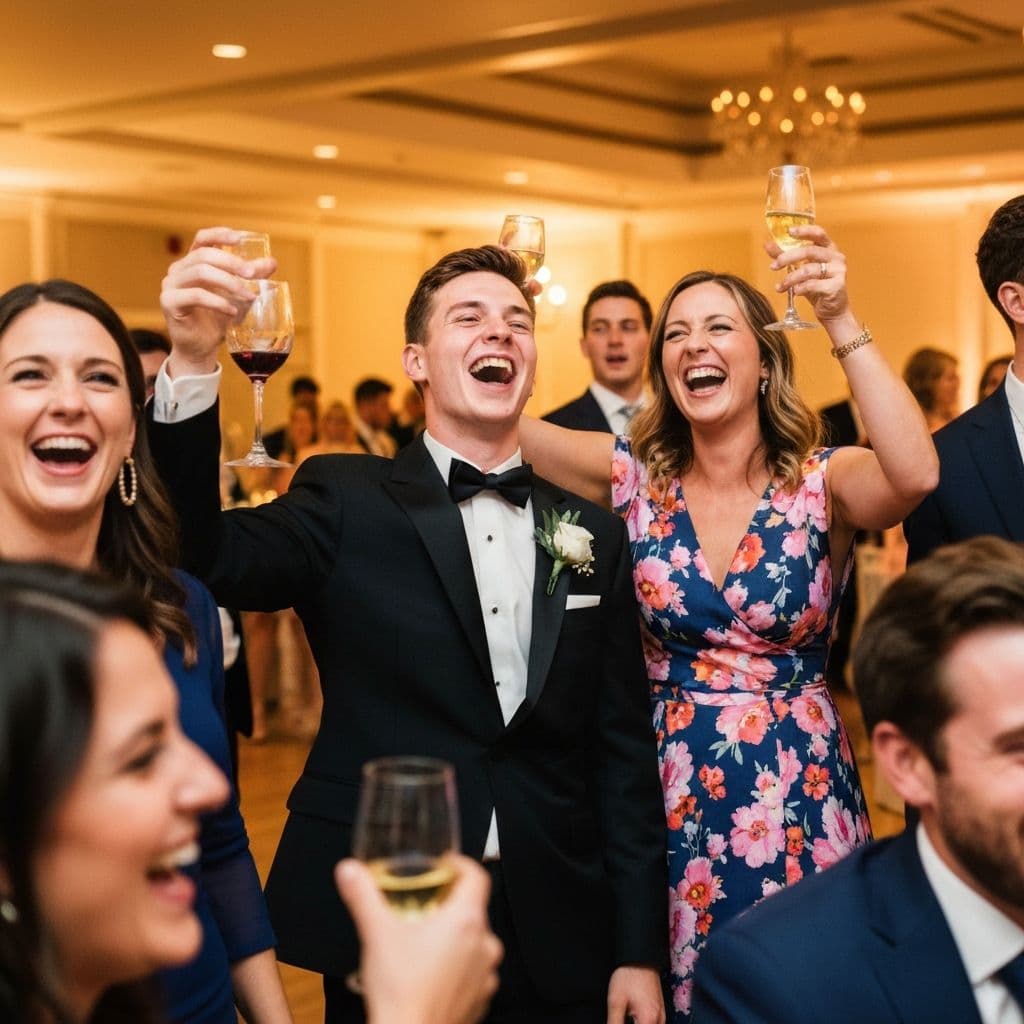 Invitados riendo en una fiesta